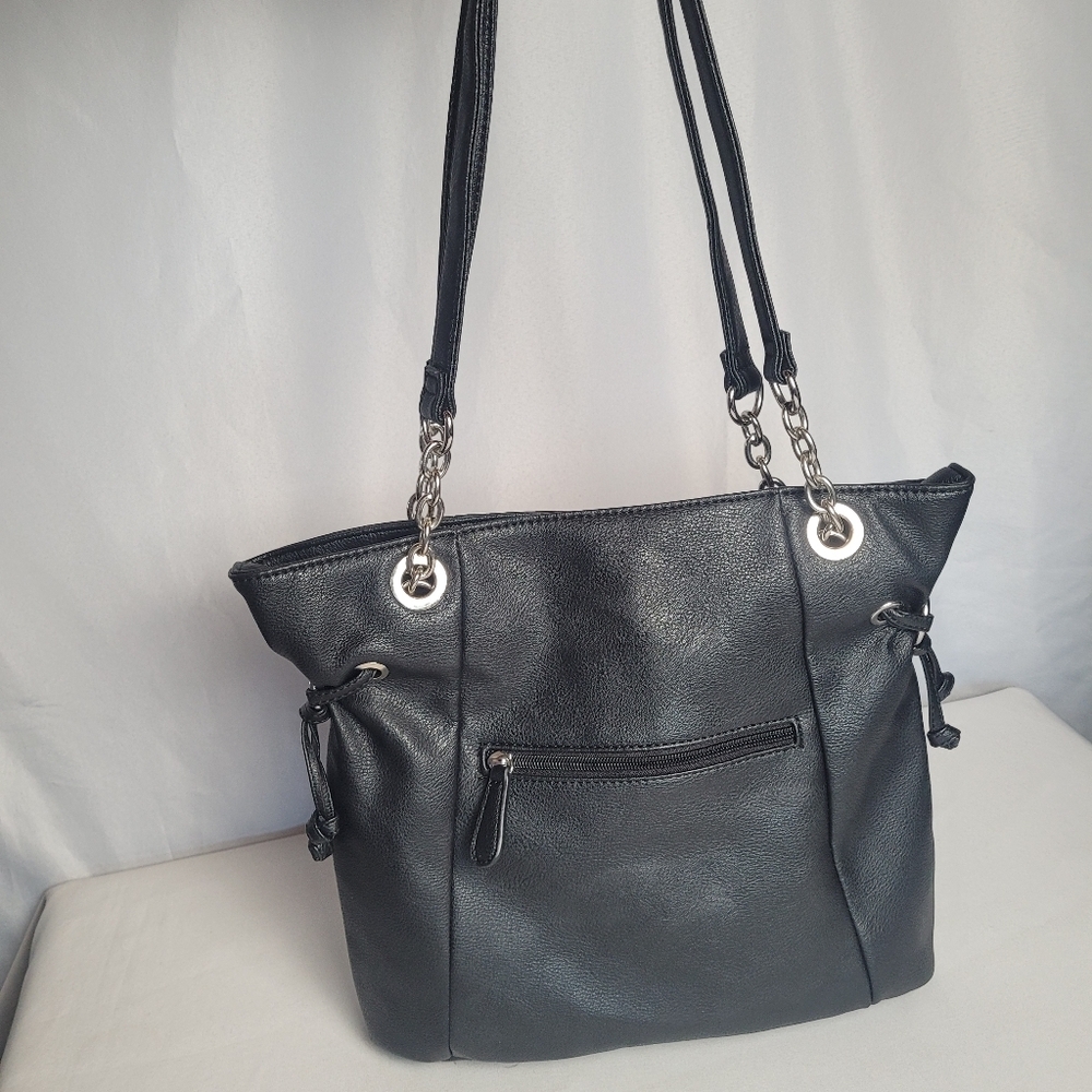 Nicole By Nicole Miller Black Satchel Shoulder Bag Vegan Leather